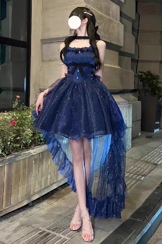 Blue Shining Bowknot Irregular Sweet Princess Gorgeous Lolita Jsk Dress Sequin unclassified dresses