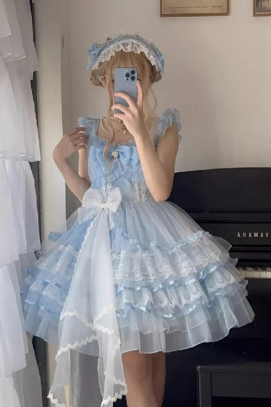 Blue Solid Color Multi-layer Ruffle Hanayome Sweet Lolita Jsk Dress Y2K unclassified dresses