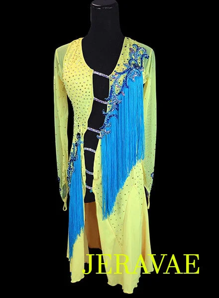 Bright Yellow and Blue Rhythm Dress with fringe LAT034 sz Medium Vacation unclassified dresses