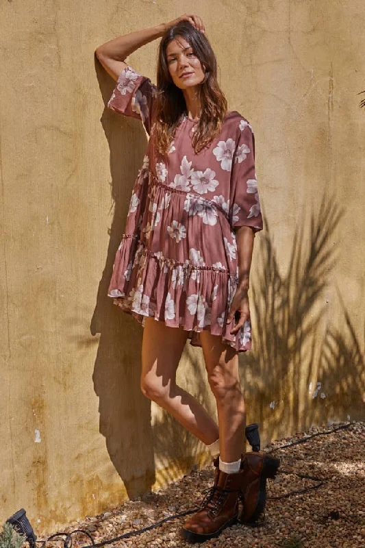 By Together - Classic Round Neck Ruffle Dress: L / ROSE Summer unclassified dresses