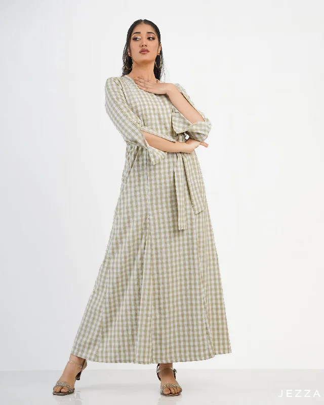 Checked Polyester A Line Dress 58802 Comfortable unclassified dresses