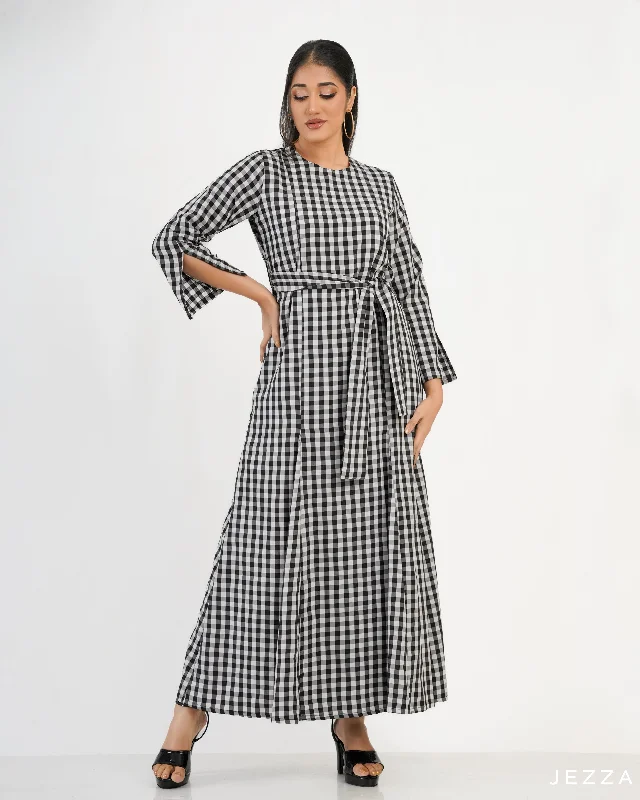 Checked Polyester A Line Dress 58803 Fashionable unclassified dresses