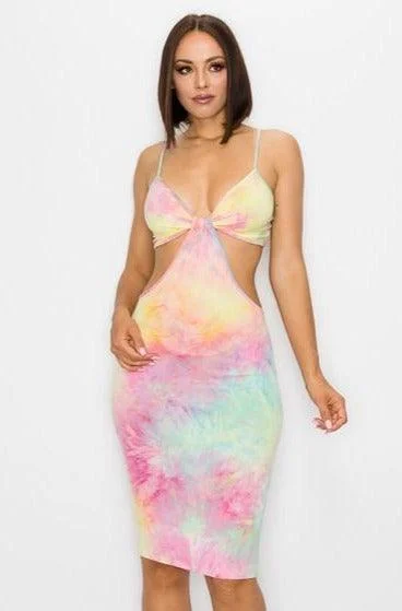 cutout tie dye sleeveless dress Floral unclassified dresses