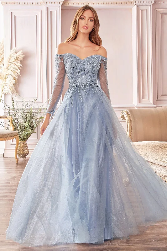 Enchanting Elegance: Cinderella Divine's Shimmering Off-the-Shoulder Gown (CD0172) Denim unclassified dresses