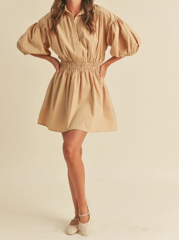 Evie Poplin Dress - Taupe Wrap unclassified dresses