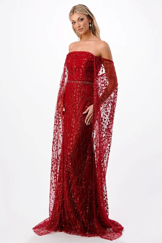 Glitter Off Shoulder Cape Mermaid Dress by Coya P2300 Affordable unclassified dresses