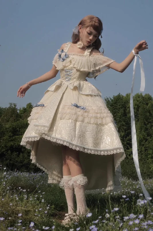 Ivory/Blue [Tycoon's Daughter] Ruffle Bowknot Sweet Elegant Princess Lolita Jsk Dress Velvet unclassified dresses