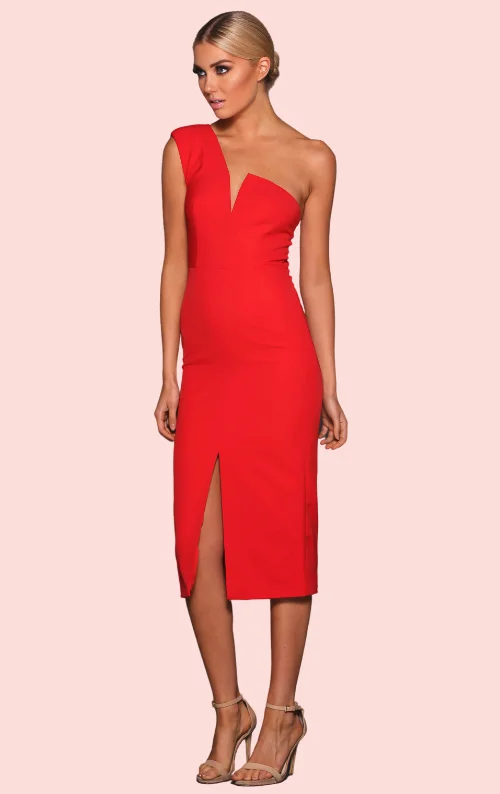 Janine One Shoulder Dress - Red Long sleeve unclassified dresses