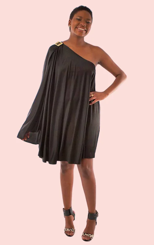 Kaftan Satin Dress - Black Smocked unclassified dresses