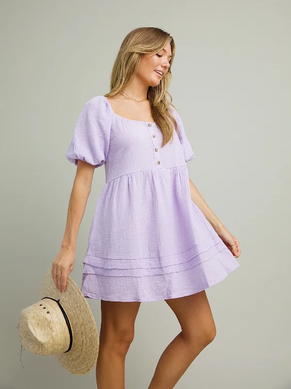 Lilac Puff Sleeve Dress Pastel unclassified dresses