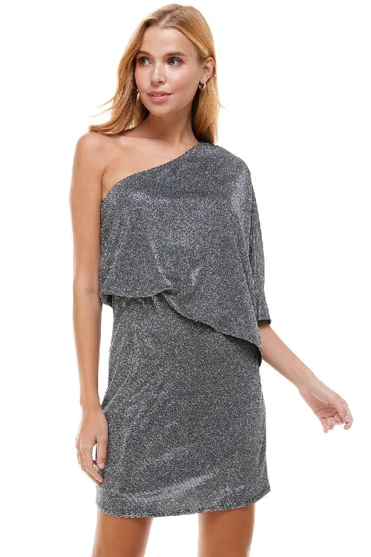 metallic ruffled one shoulder dress Dark color unclassified dresses