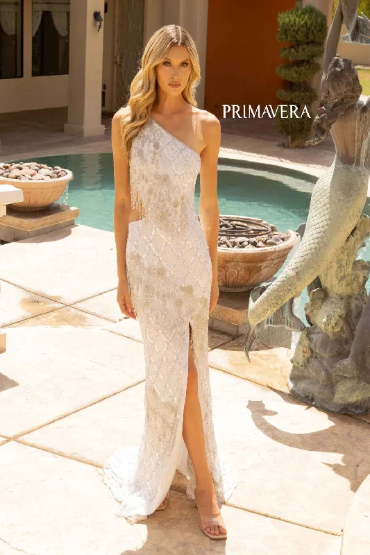 One-Sleeve Embellished Evening Gown By Primavera Couture -12051 Wedding guest unclassified dresses