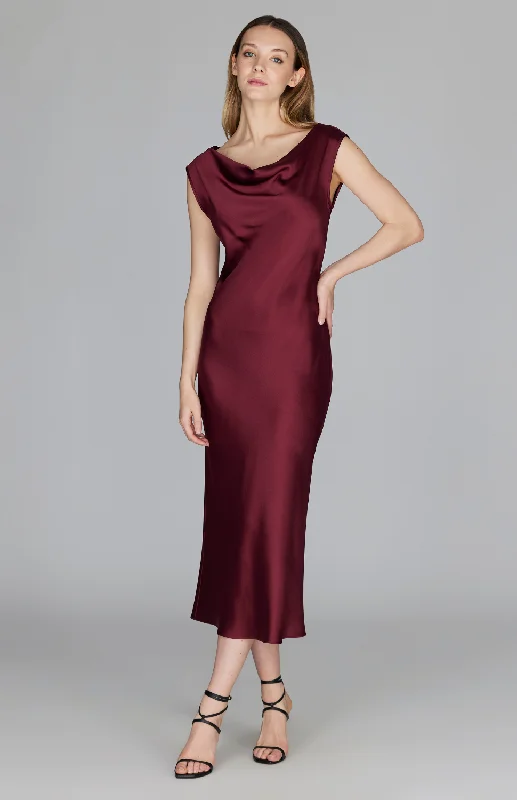 Satin Drape Front & Back Bias Dress Date night unclassified dresses