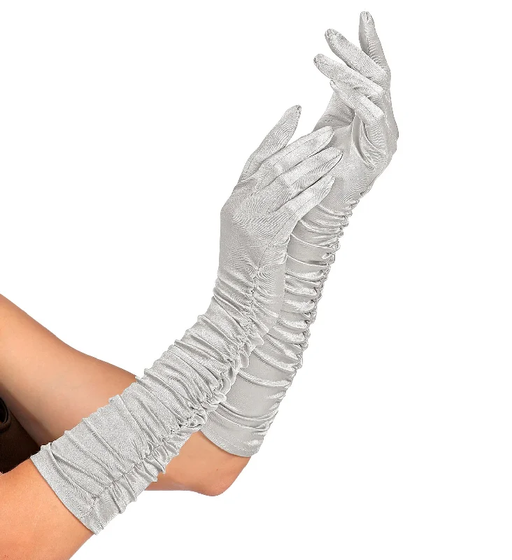 Silver Pleated Satin Opera Gloves Fashionable unclassified dresses