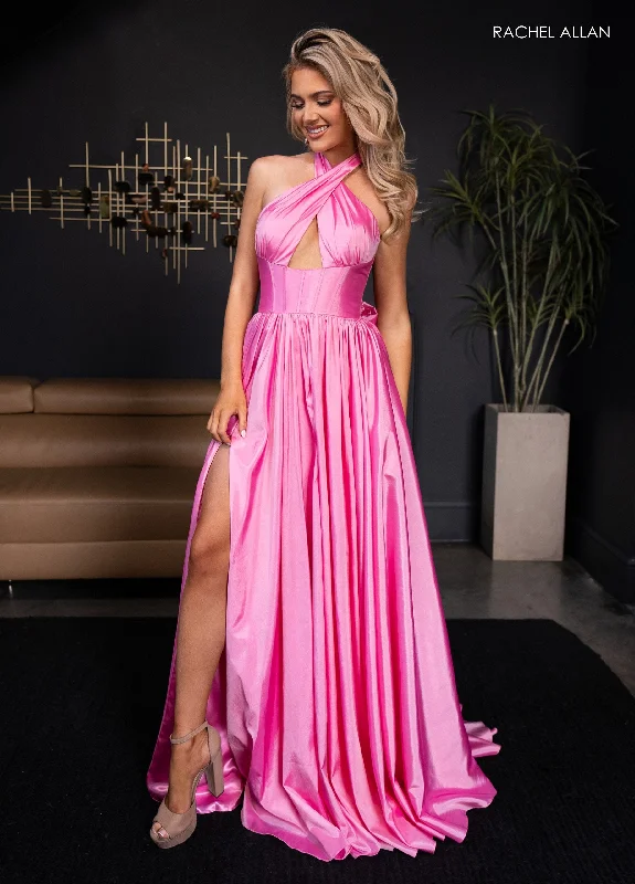 Taffeta Halter A-line Slit Gown by Rachel Allan 70689 Ruffled unclassified dresses