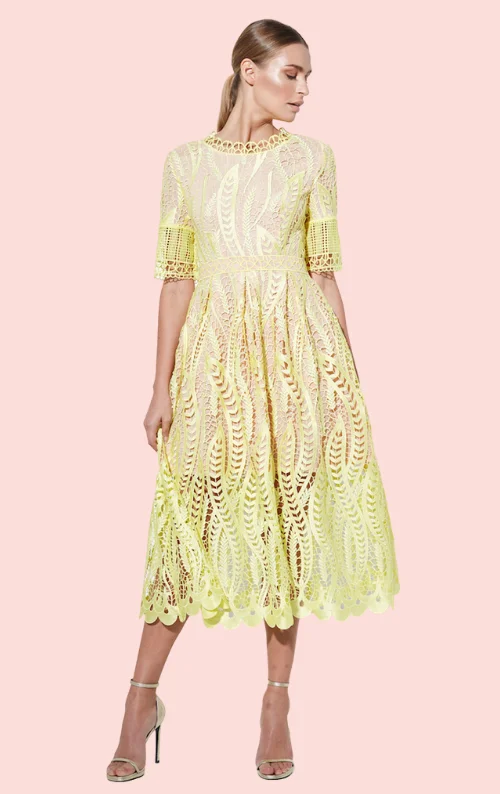 Revival Laser Cut Dress -Yellow Petite unclassified dresses