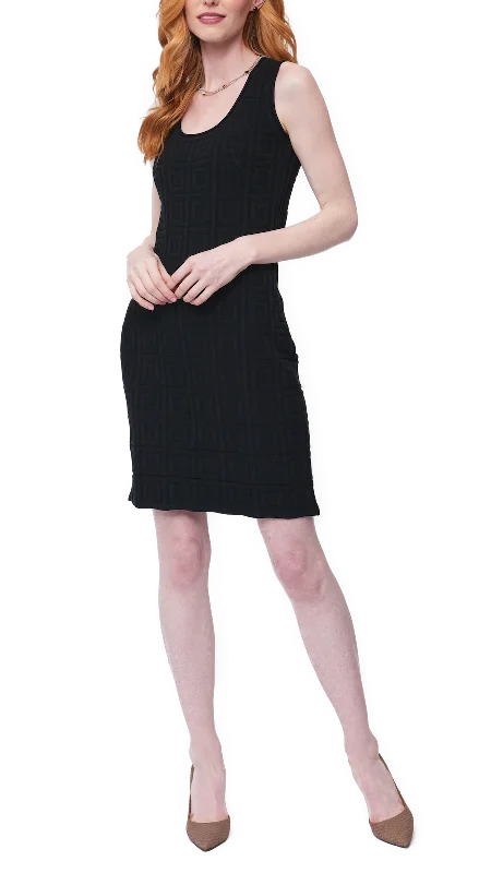 Vera Square-Detail Knit Sheath Dress; Black Silk unclassified dresses