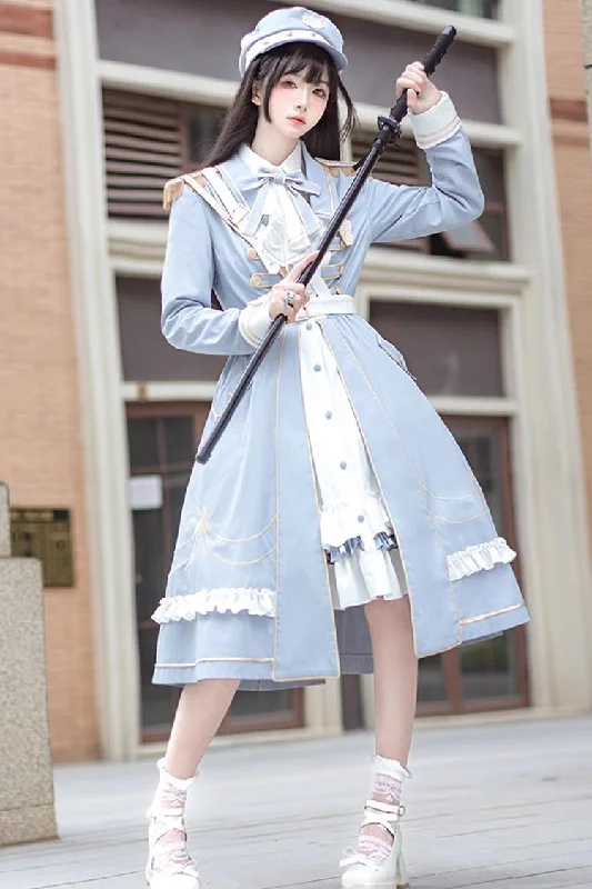 White/Blue Star Ocean Fantasy Cardigan Bowknot Stitching Sweet Military Lolita Dress Bodycon unclassified dresses