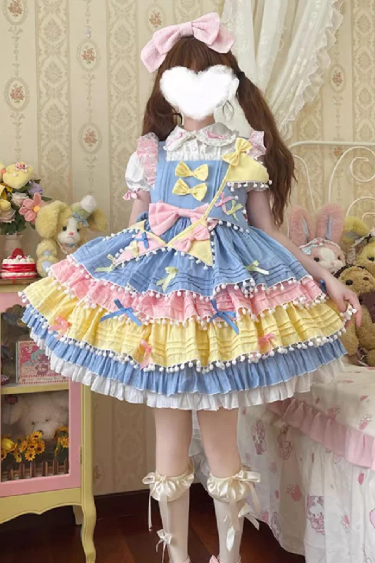 Yellow/Blue/Pink Cute Candy Bowknot Sweet Lolita Jsk Dress (Includes Pennant) Polka dot unclassified dresses