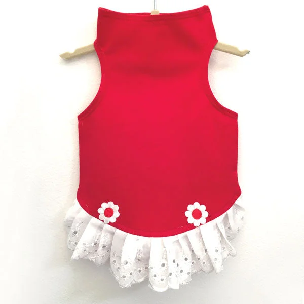 434 Red Jersey Top with Eyelet Trim and Flower Detail Vacation unclassified dresses