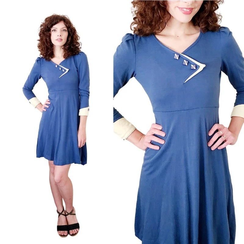 70s Art Deco Style Dress Blue White by Dolly Day Bodycon unclassified dresses