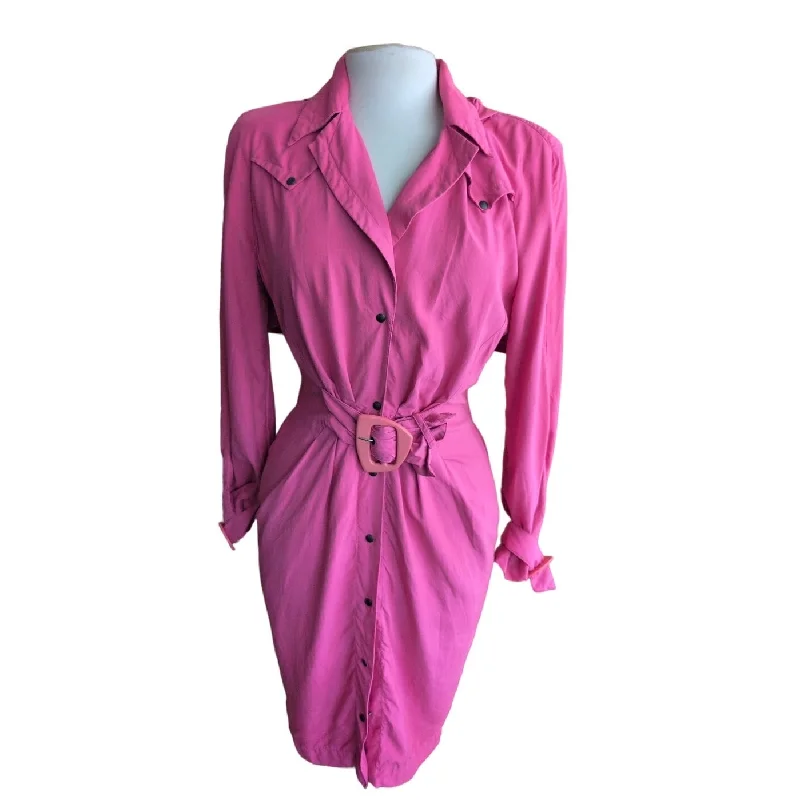 80s Pink Silk Dress Snap Front & Hooded Small Graduation unclassified dresses