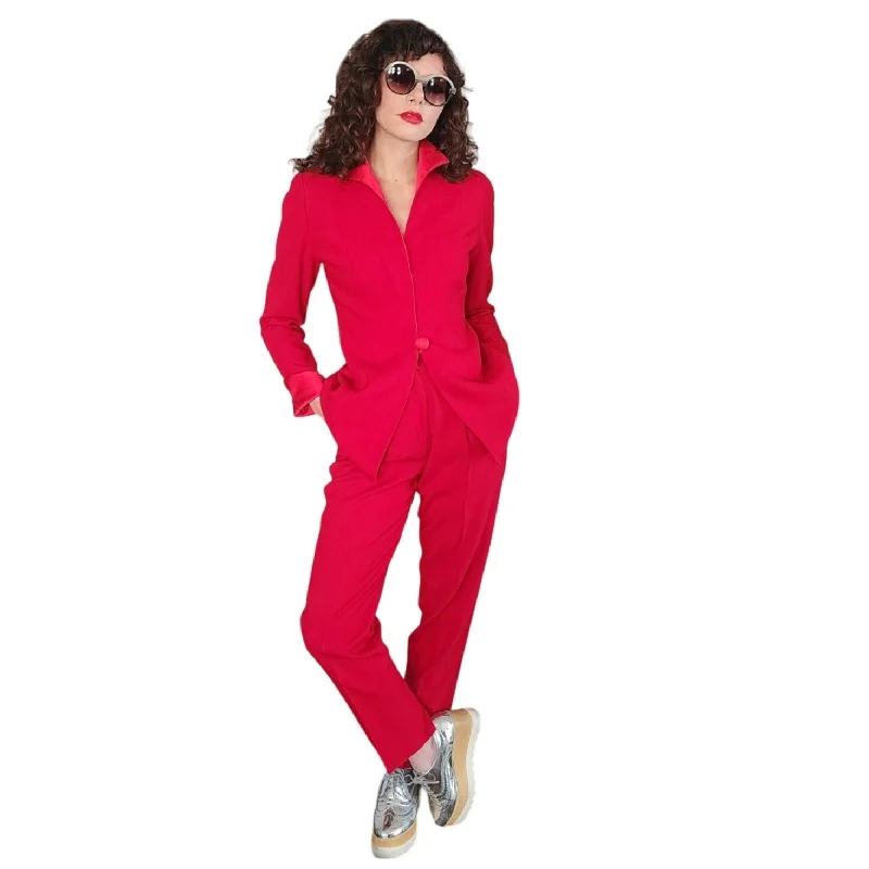 90s Christian Dior Pant Suit Red Wool / Small Soft fabric unclassified dresses