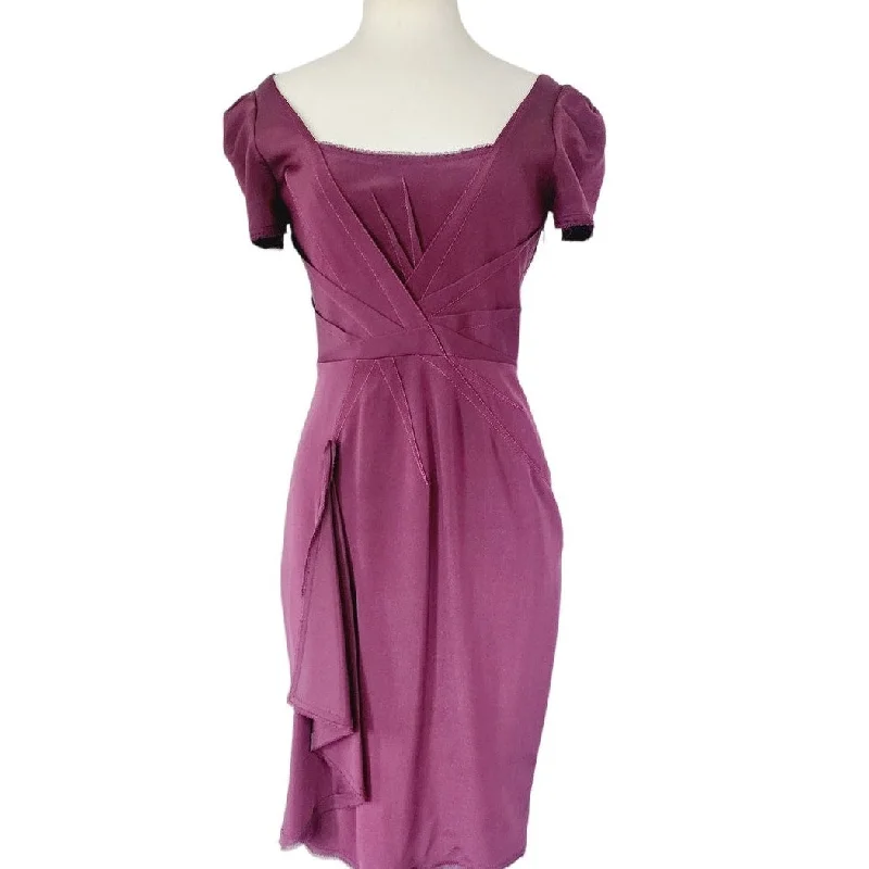 Zac Posen 2000s Dress Plum Purple with Side Waterfall Scarf NWT Ruched unclassified dresses