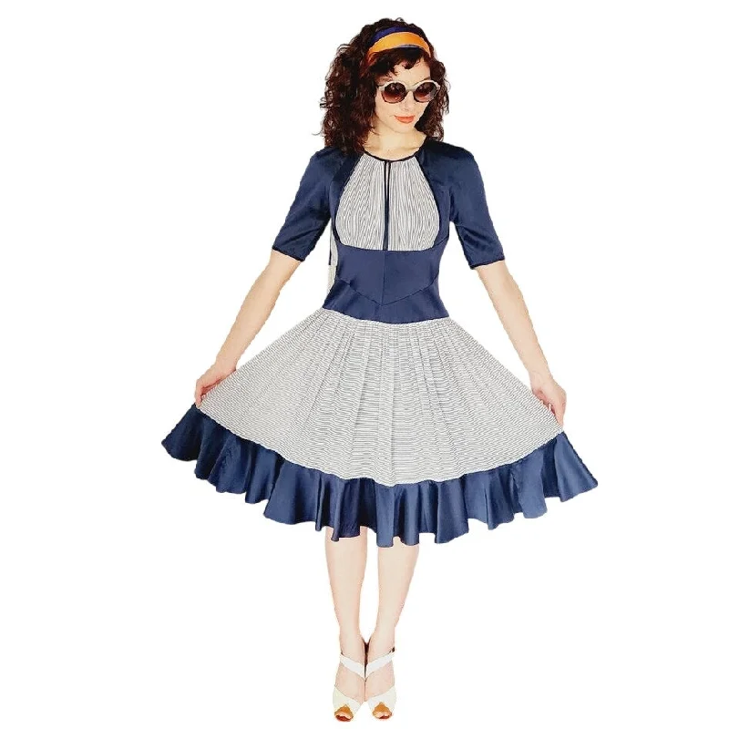 Zac Posen Resort 2007 Dress Navy Blue Stripe Retro Style Preppy unclassified dresses