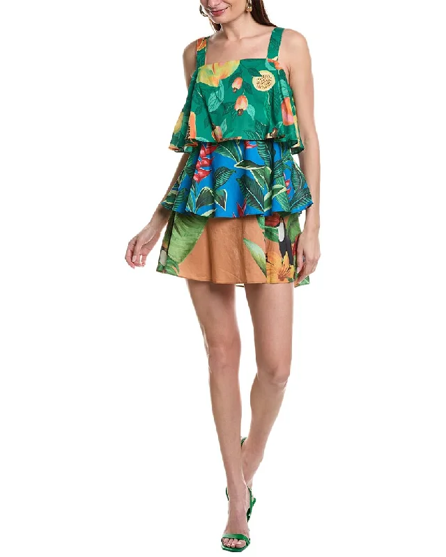 FARM Rio Mixed Prints Layered Mini Dress Flirty Mini Skirt