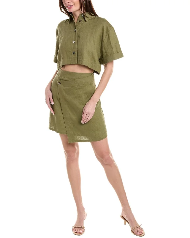 Hevron Melanie Linen Mini Dress Flirty Mini Skirt