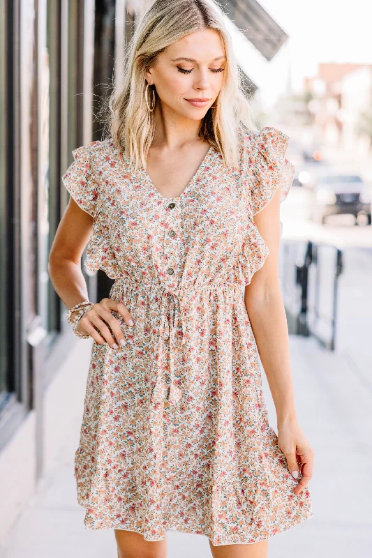 Feel The Vibes Natural White Ditsy Floral Mini Dress Ripped Denim Skirt