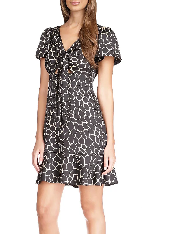 Womens Animal Print Mini Shift Dress Summer Denim Mini