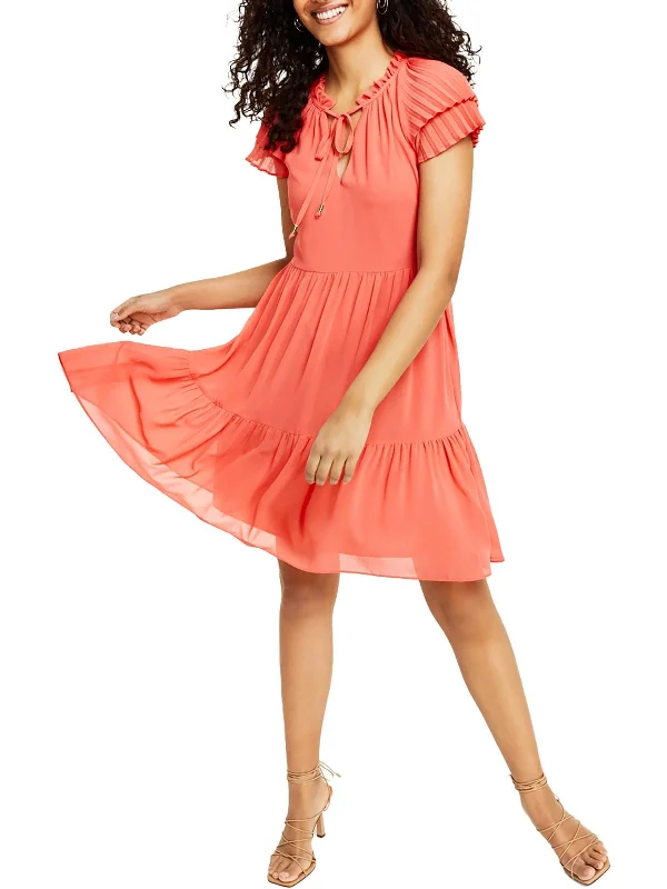 Womens Tiered Mini Fit & Flare Dress Fitted Pleated Skirt