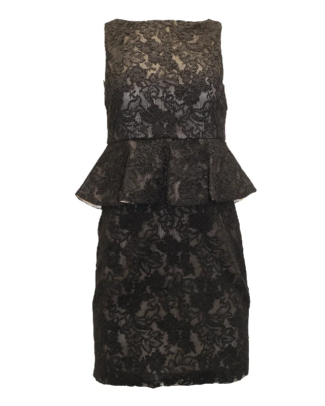 Alice + Olivia Josephine Lace Peplum Dress in Black Polyester Sexy Lace Gown