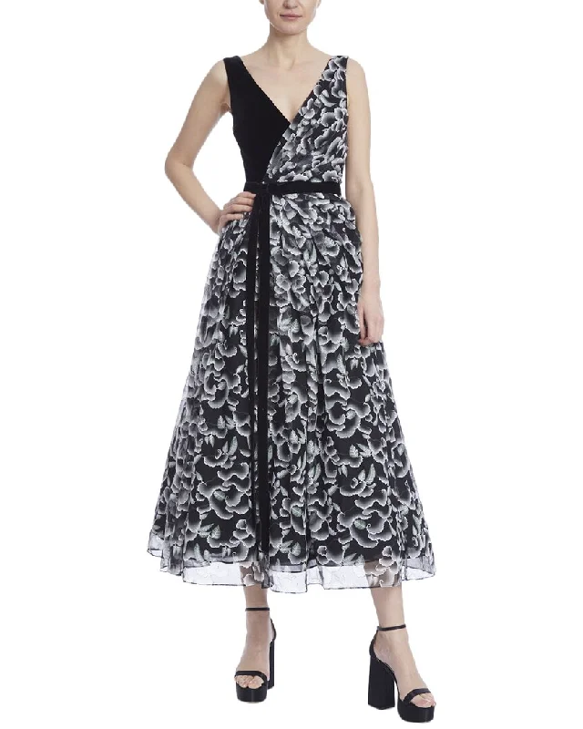 Badgley Mischka Bow Pleated Waist Lace Dress Lace Dress Flare