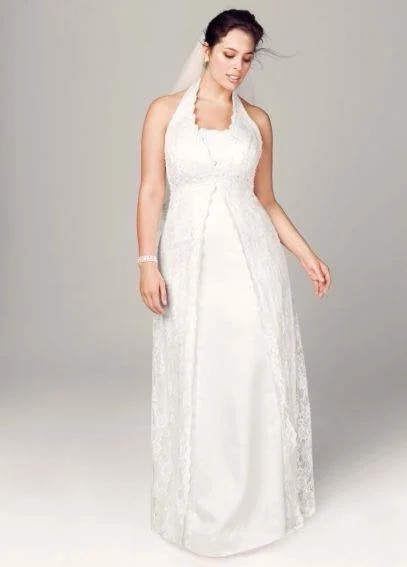 David's Bridal A line halter lace and beaded embroidered Lace Dress Glamorous