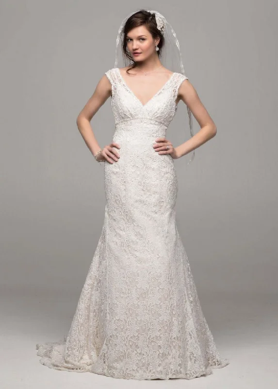 David's Bridal All over beaded lace trumpet gown T9612 Lace Wedding Gown