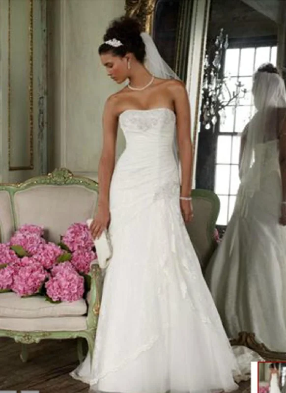 David's Bridal StrapLace with Side Split YP3344 Lace Gown Style