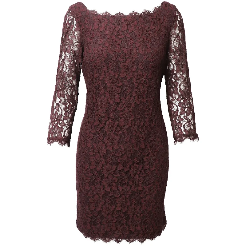 Diane Von Furstenberg Lace Dress in Burgundy Rayon Lace Dress Glamorous