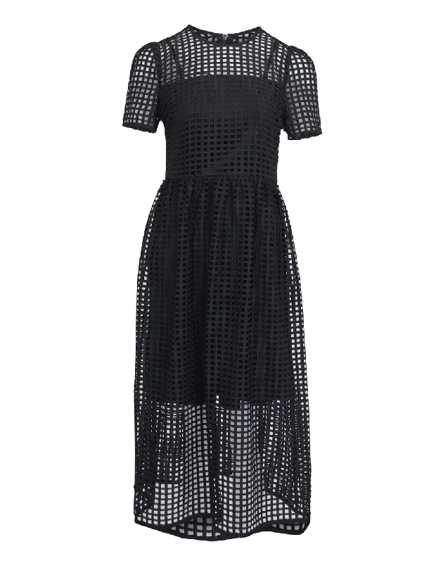 Grid Lace Jewel Dress Soft Lace Dress