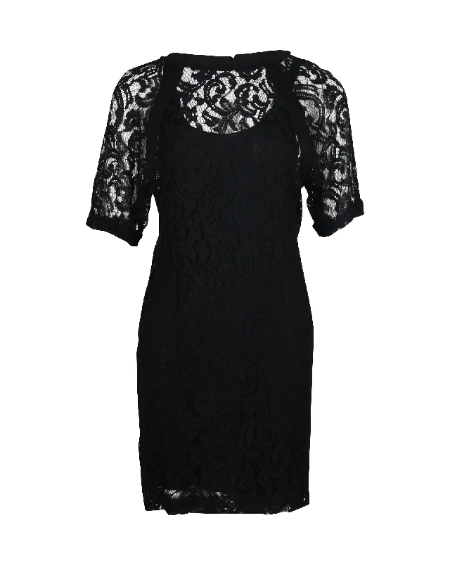 Maje Lace with Slip Dress in Black Viscose Lace Bridesmaid Gown