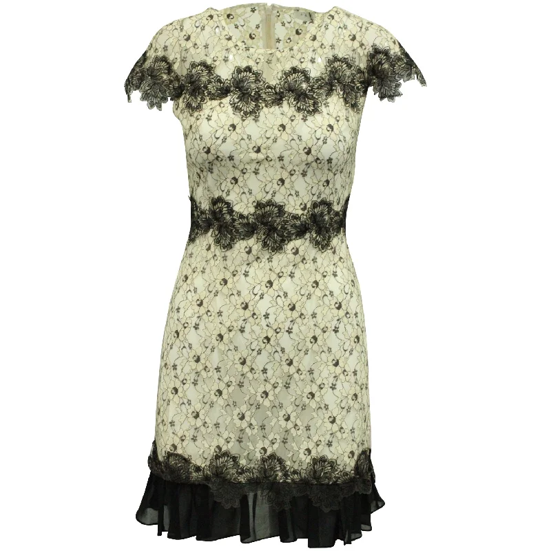 Sandro Paris Two-Tone Lace Dress in White and Black Polyester Lace Dress Bohemian